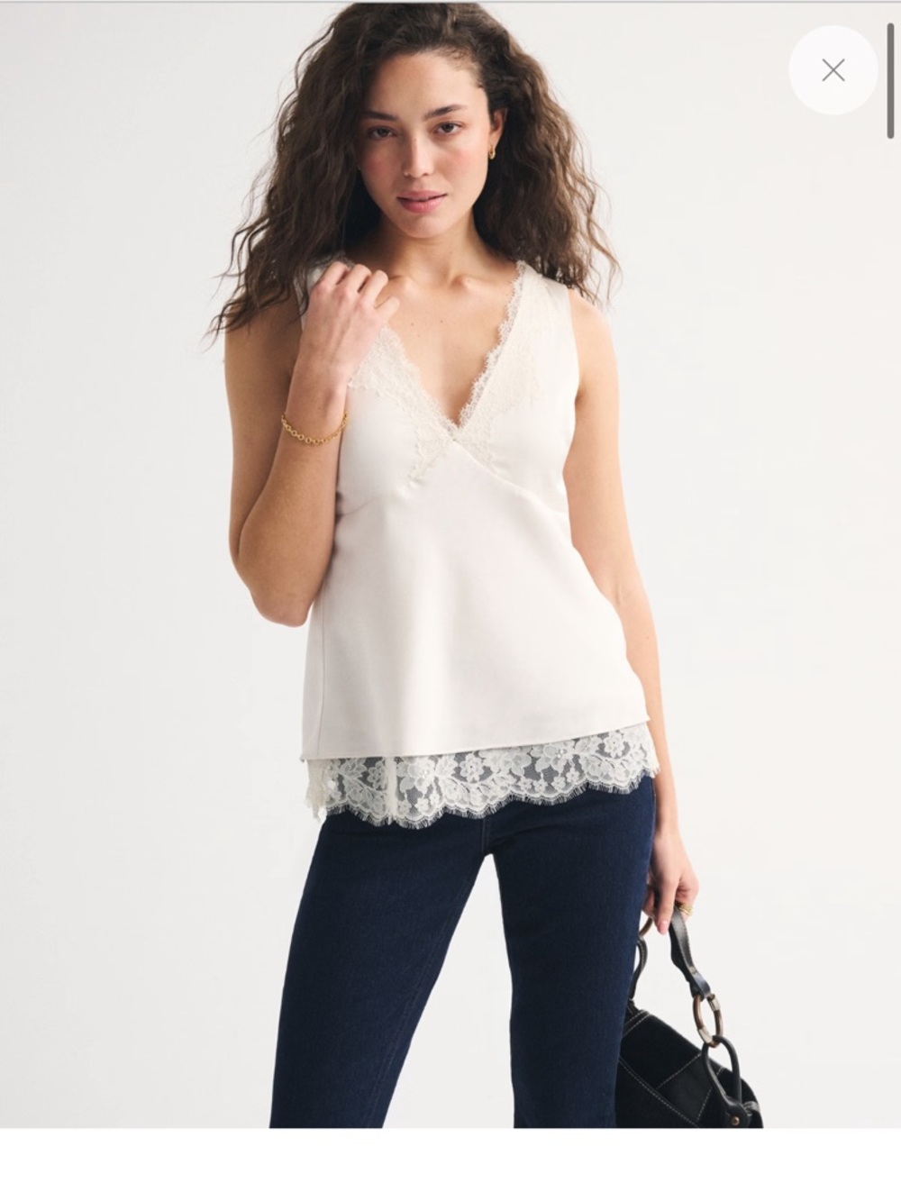Abercrombie & Fitch Cream Lace Trim V-Neck Cami